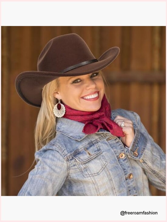 Classic Felt Cowboy Hat with Buckle Belt, Wide Brim, Adjustable